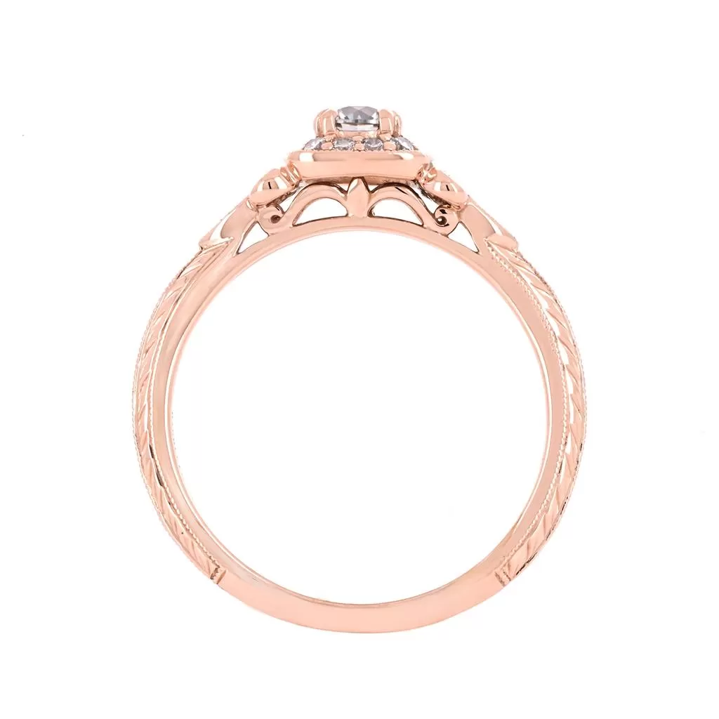 0.37ctw Round Diamond Engagement Ring, Halo, Side Accents - 14K Rose Gold