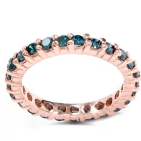 1 1/2ct Prong Blue Diamond Eternity Ring 14K Rose Gold