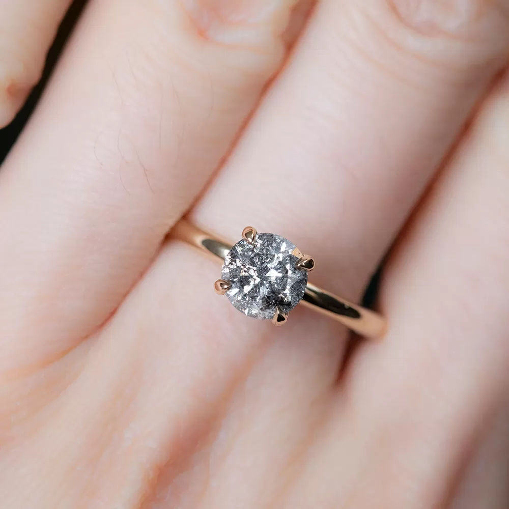 1.02ct Salt and Pepper Diamond Plain Solitaire in 14k Yellow Gold