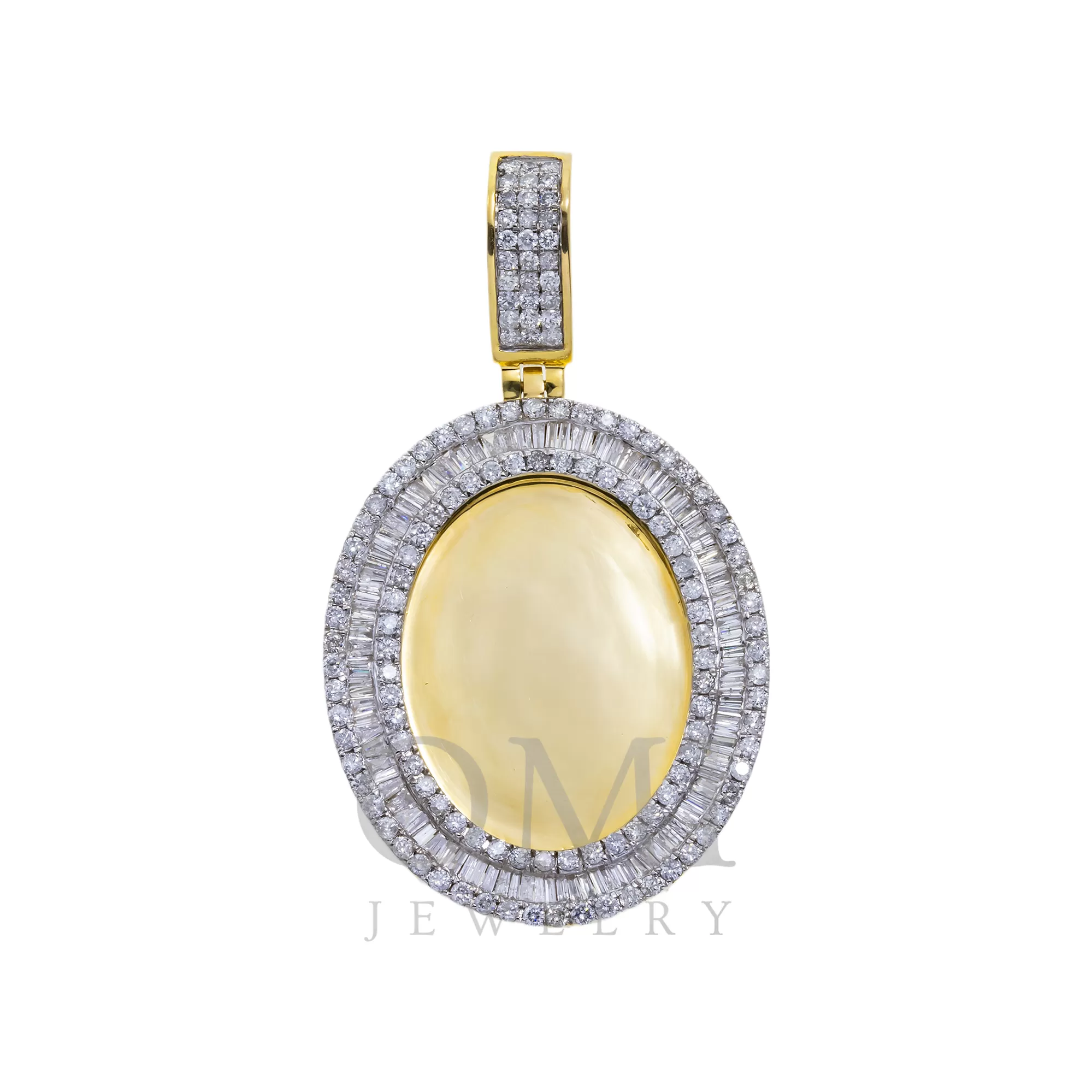 10K GOLD BAGUETTE DIAMOND OVAL PICTURE PENDANT 3.00 CT