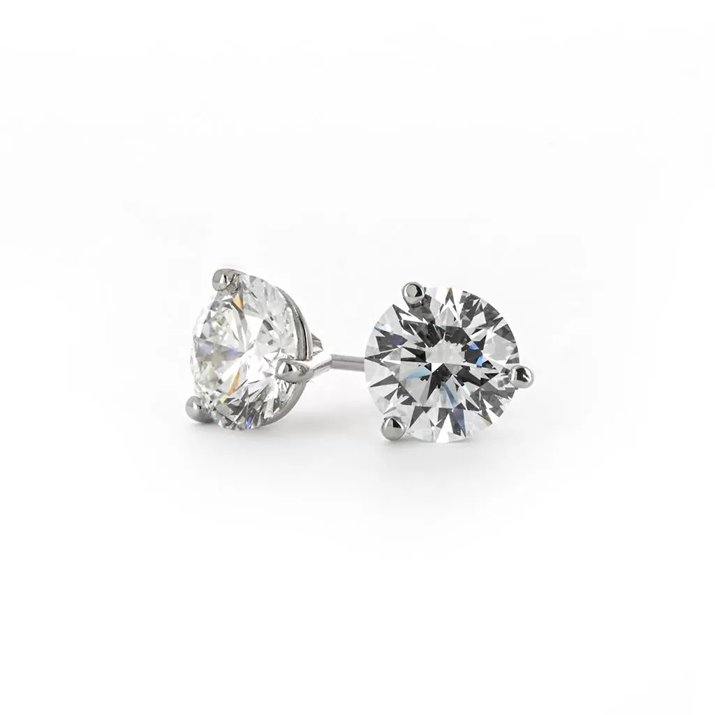 1.26ctw Round Diamond Studs. 3 Prong - 14K White Gold