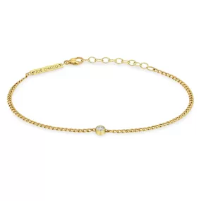 14k Diamond Bezel Extra Small Curb Chain Bracelet