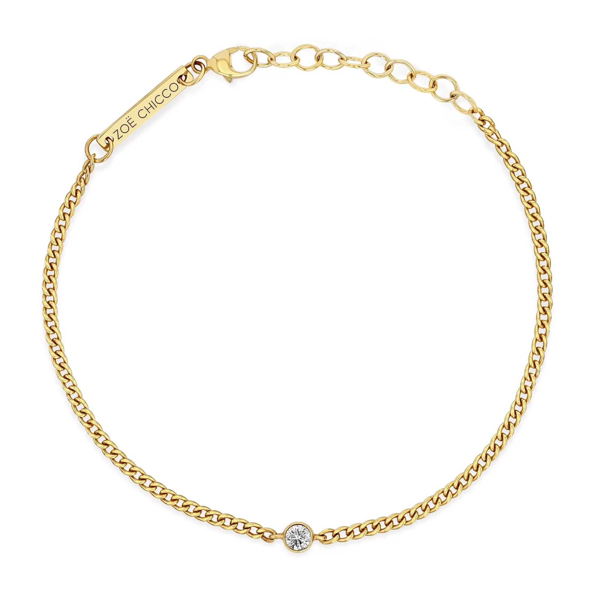 14k Diamond Bezel Extra Small Curb Chain Bracelet