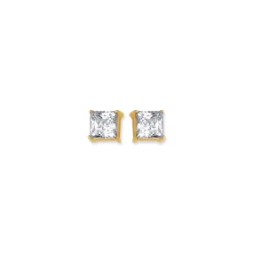 14K Gold 5mm Princess Cut CZ Stud Earring