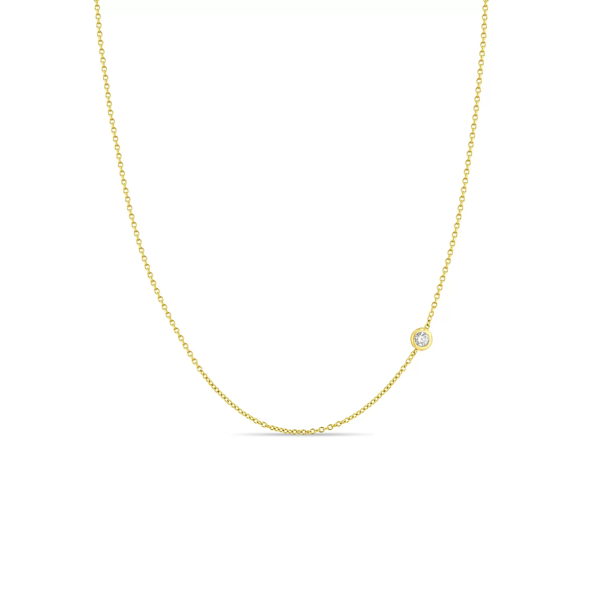 14k Gold Offset Floating Diamond Chain Necklace