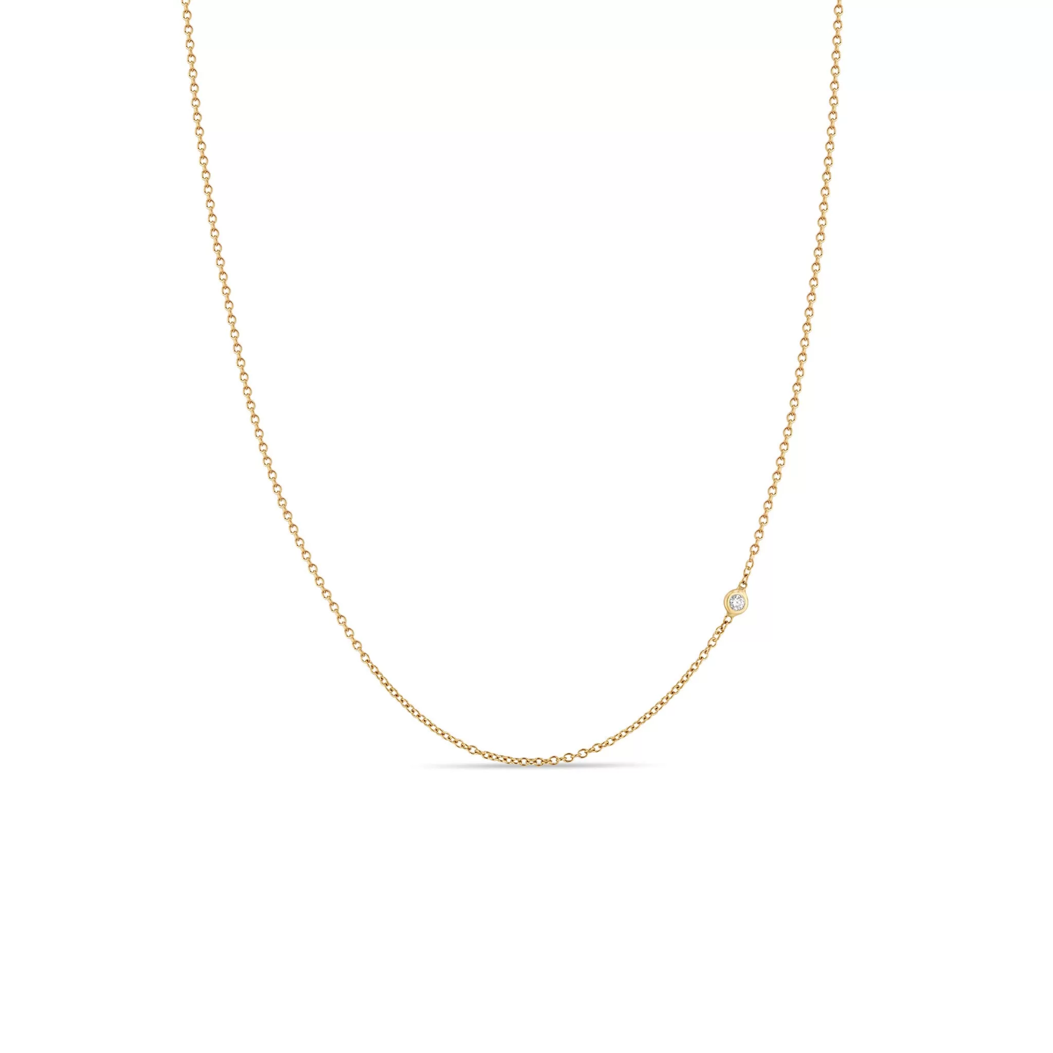 14k Gold Offset Floating Diamond Chain Necklace