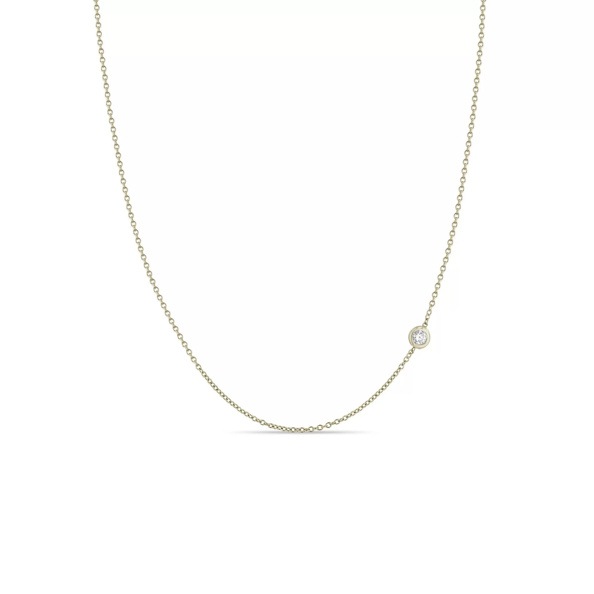 14k Gold Offset Floating Diamond Chain Necklace