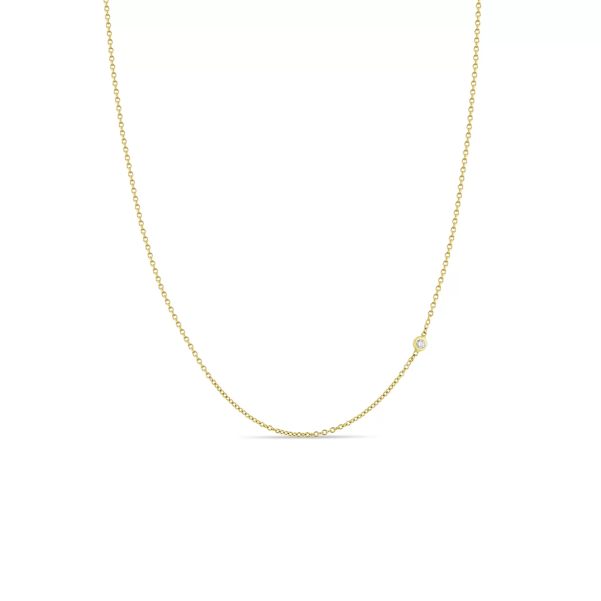 14k Gold Offset Floating Diamond Chain Necklace