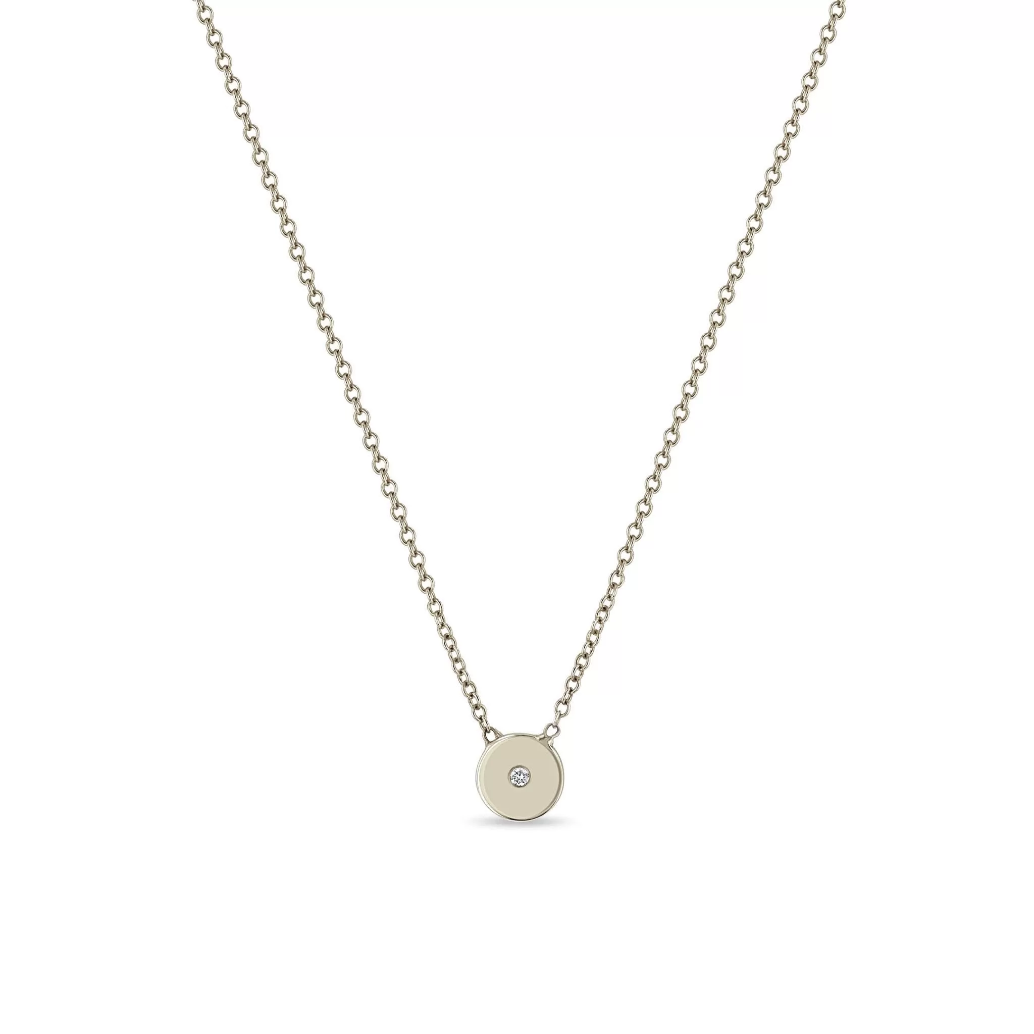 14k Gold Small Diamond Disc Necklace