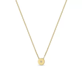 14k Gold Small Diamond Disc Necklace