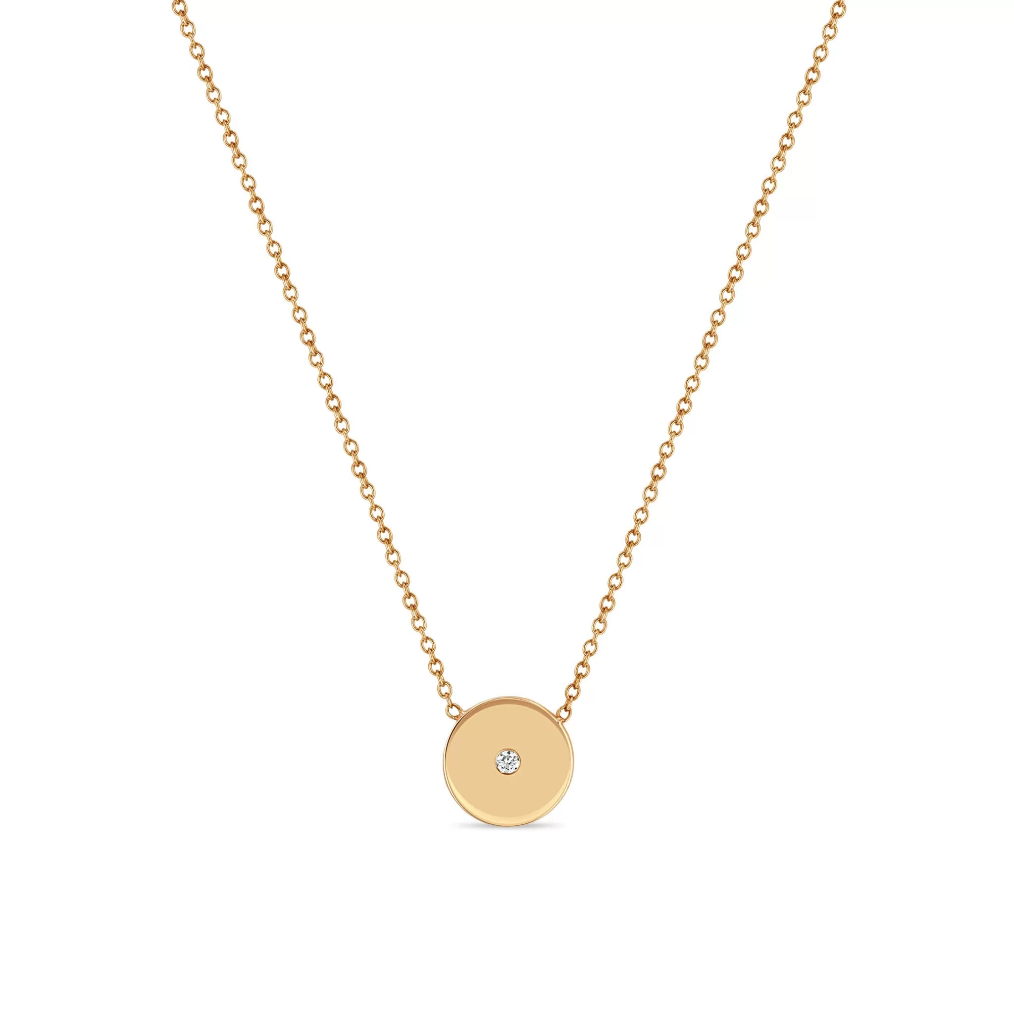 14k Gold Small Diamond Disc Necklace