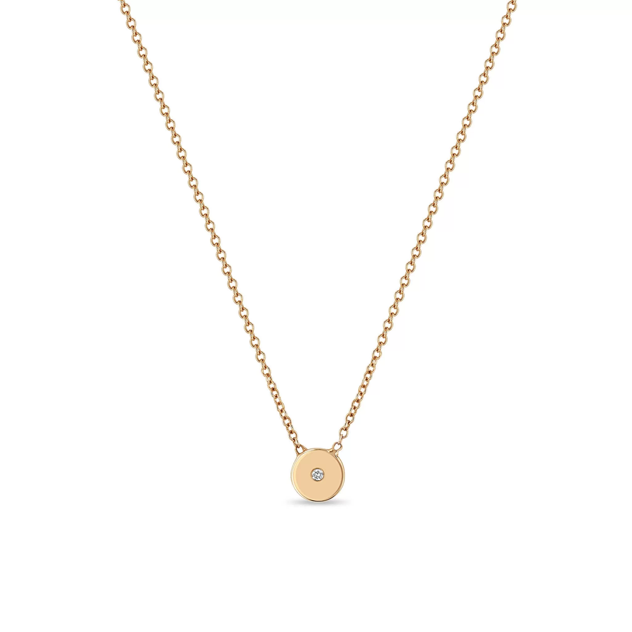 14k Gold Small Diamond Disc Necklace