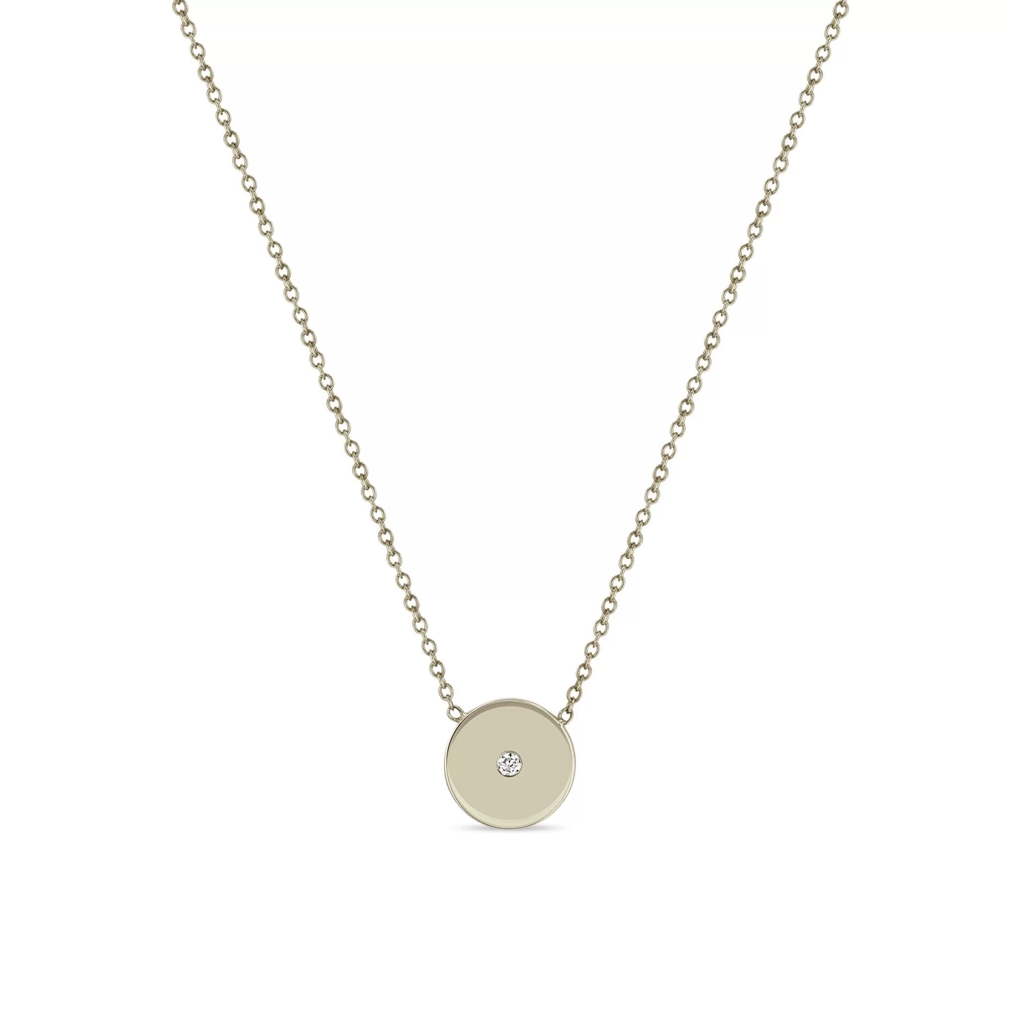 14k Gold Small Diamond Disc Necklace