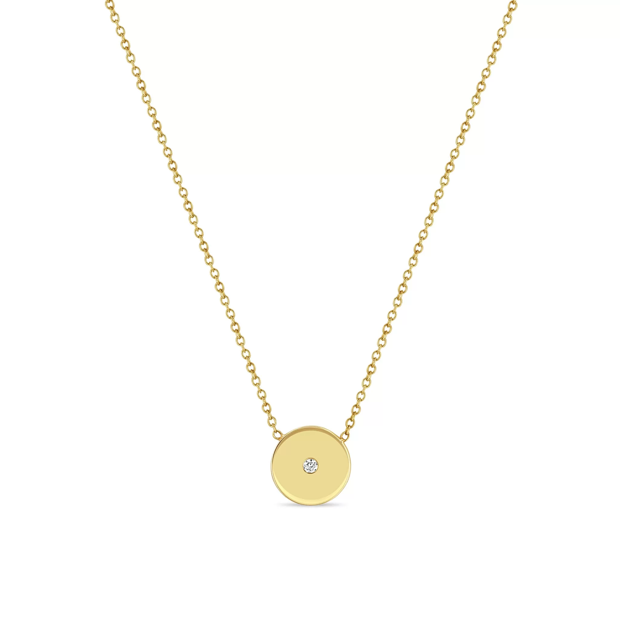 14k Gold Small Diamond Disc Necklace