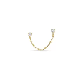 14k Mixed Prong Diamond Double Stud Square Bead Chain Earring