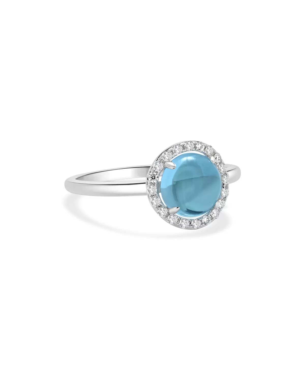 14K White Gold Blue Topaz Cabochon and Diamond Halo Ring