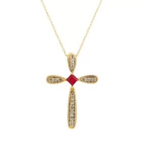 14k Yellow Gold Diamond and Ruby Cross