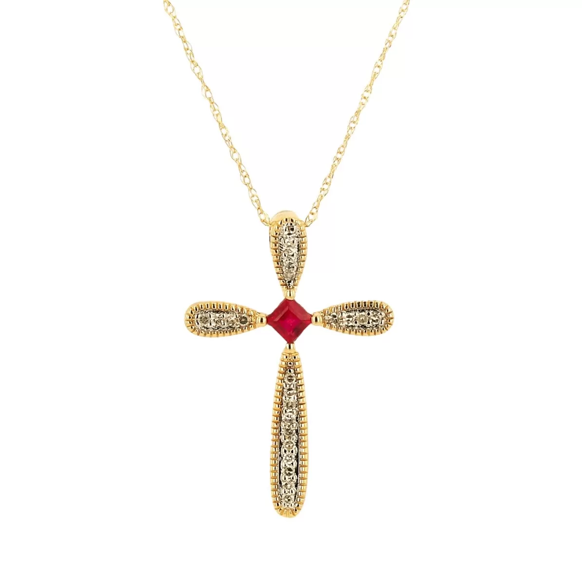 14k Yellow Gold Diamond and Ruby Cross