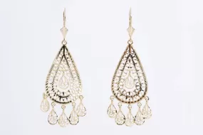 14k Yellow Gold Filigree Drop Dangle Earrings (4.07g.)