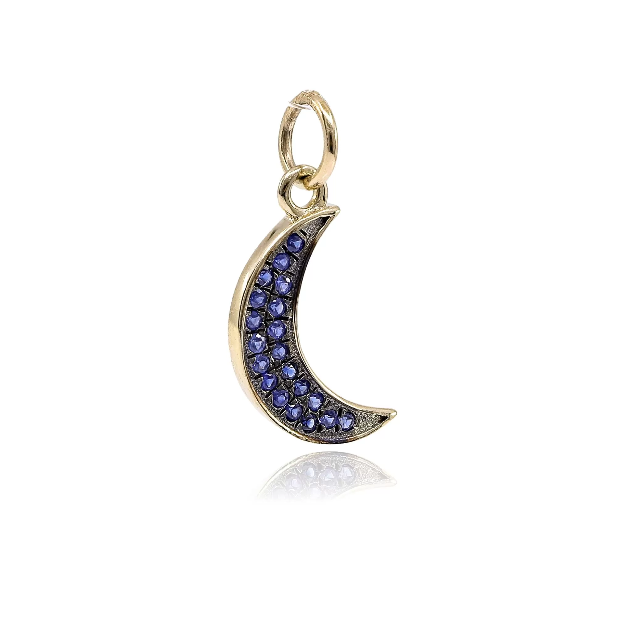 14K YELLOW GOLD SAPPHIRE CRESCENT MOON CHARM