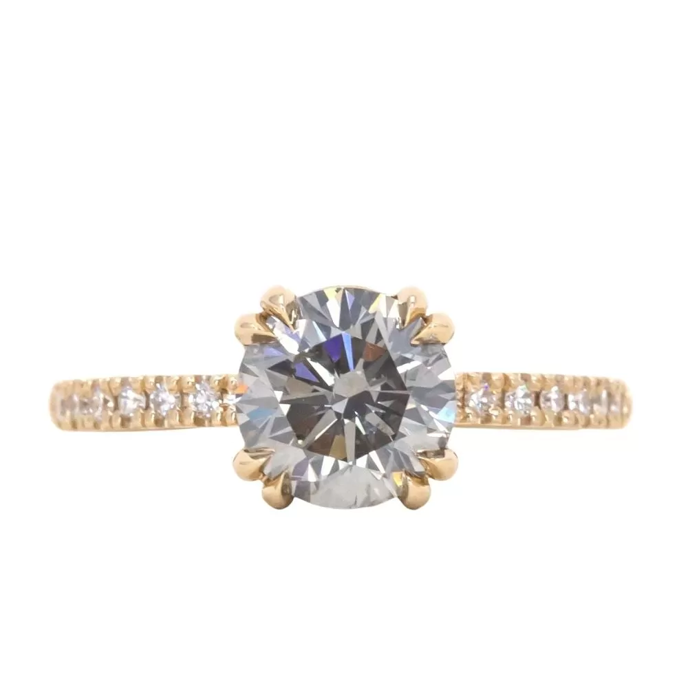 1.53ct Round Grey Diamond and French Set Double Prong Solitaire in 14k Yellow Gold