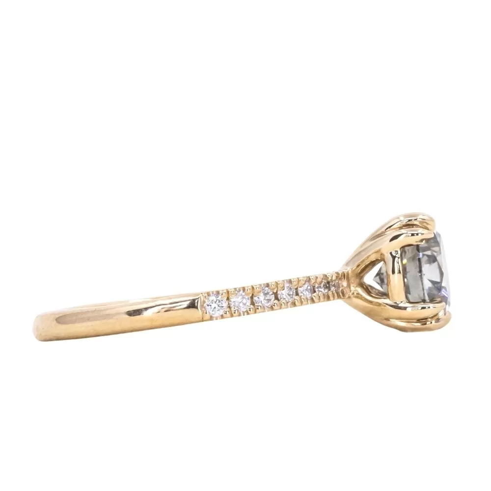 1.53ct Round Grey Diamond and French Set Double Prong Solitaire in 14k Yellow Gold