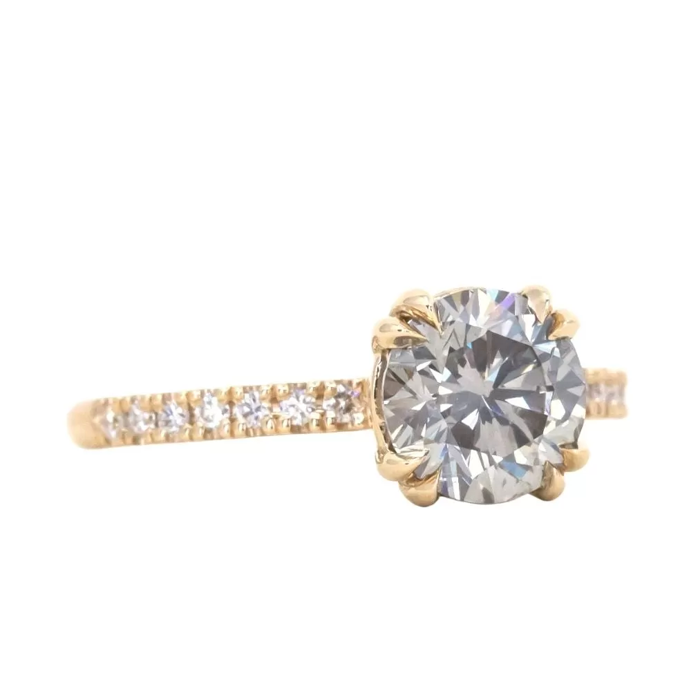 1.53ct Round Grey Diamond and French Set Double Prong Solitaire in 14k Yellow Gold