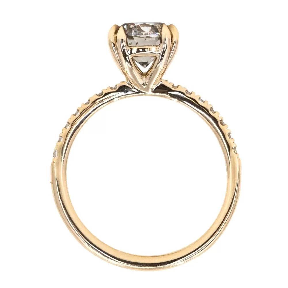 1.53ct Round Grey Diamond and French Set Double Prong Solitaire in 14k Yellow Gold