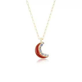 18K Yellow Gold Carnelian and Blue Topaz Moon Pendant