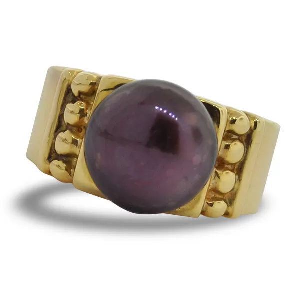 18K Y/G Tahitian Button Pearl Ring