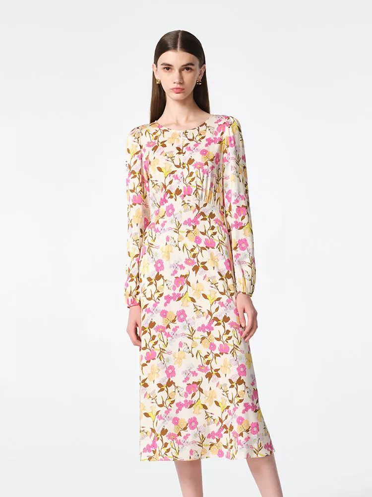 19 Momme Mulberry Silk Floral Printed Women Midi Dress