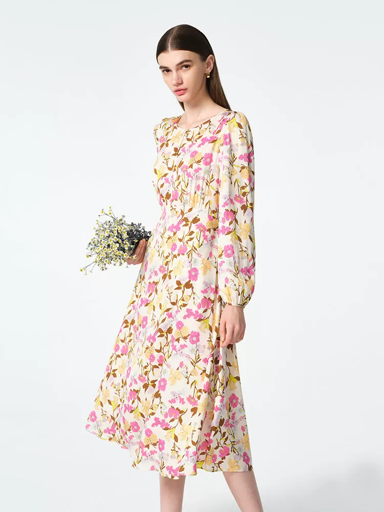 19 Momme Mulberry Silk Floral Printed Women Midi Dress