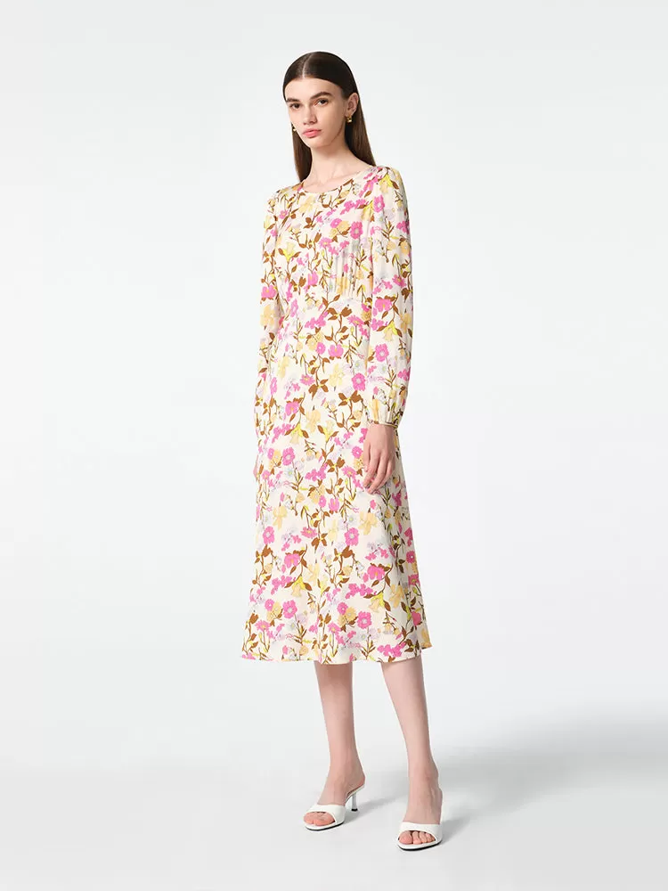 19 Momme Mulberry Silk Floral Printed Women Midi Dress