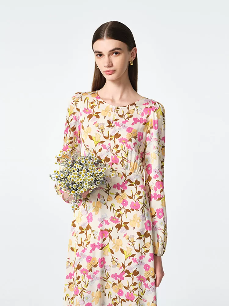 19 Momme Mulberry Silk Floral Printed Women Midi Dress