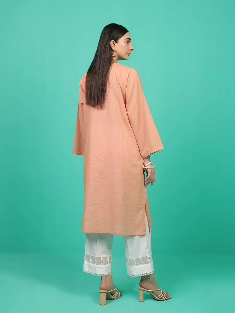 1pc - Stitched Basic Dyed Embroidered Texture Lawn Shirt