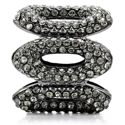 1W033 Ruthenium Brass Ring with Top Grade Crystal in Black Diamond