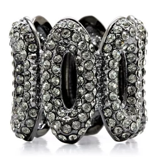 1W033 Ruthenium Brass Ring with Top Grade Crystal in Black Diamond