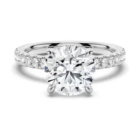 2.5 CT. Pavé Band Round Moissanite Engagement Ring With Hidden Halo