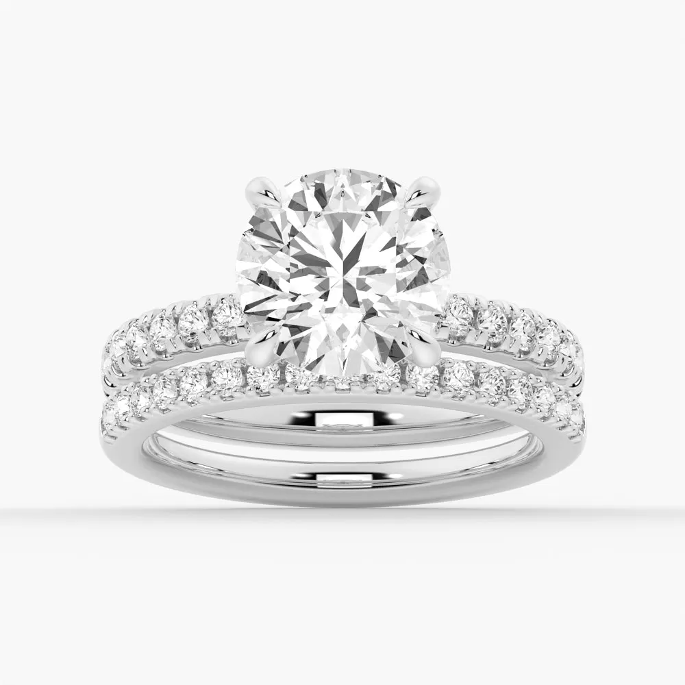 2.5 CT. Pavé Band Round Moissanite Engagement Ring With Hidden Halo