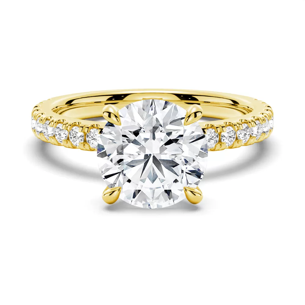 2.5 CT. Pavé Band Round Moissanite Engagement Ring With Hidden Halo