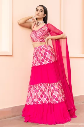 30Z257-RO  Fuchsia Pink Georgette Lehenga Set