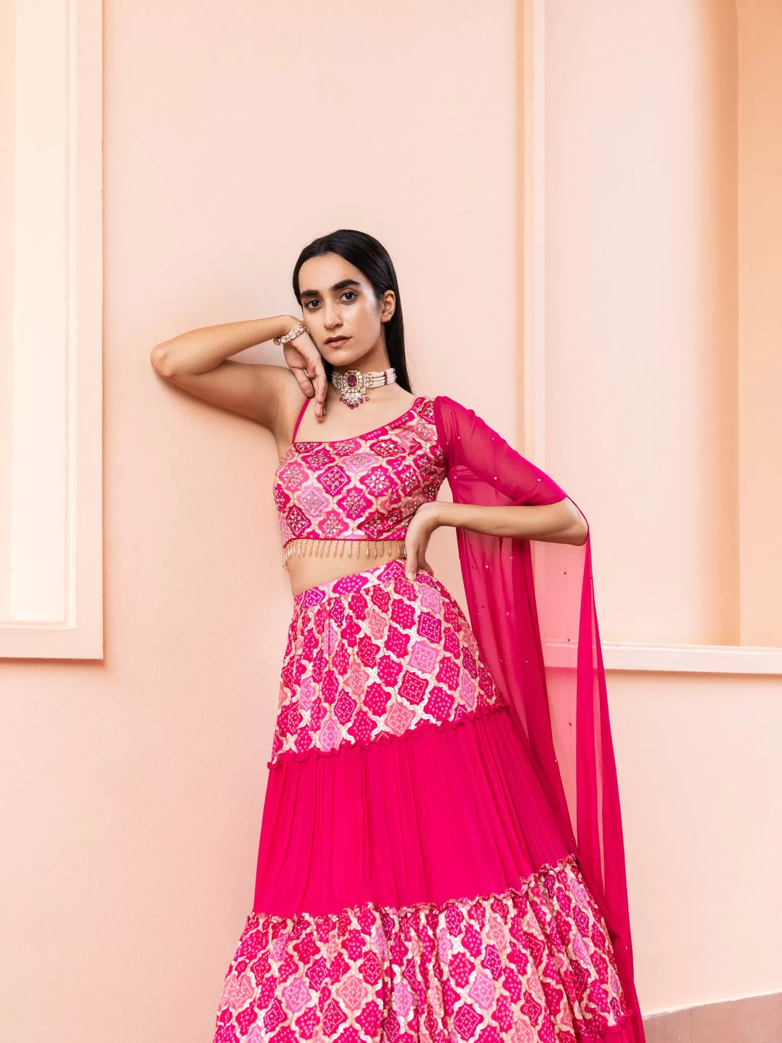 30Z257-RO  Fuchsia Pink Georgette Lehenga Set