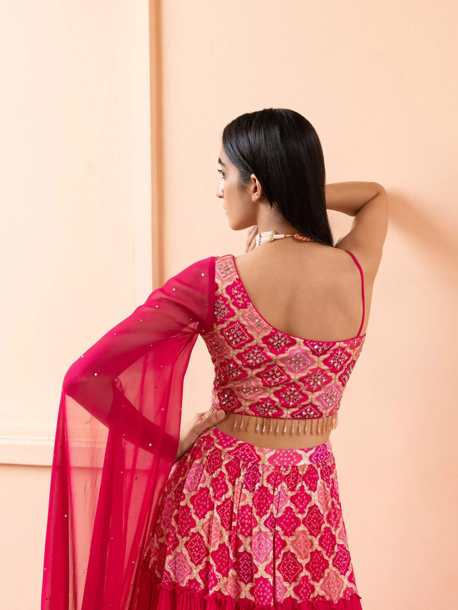 30Z257-RO  Fuchsia Pink Georgette Lehenga Set