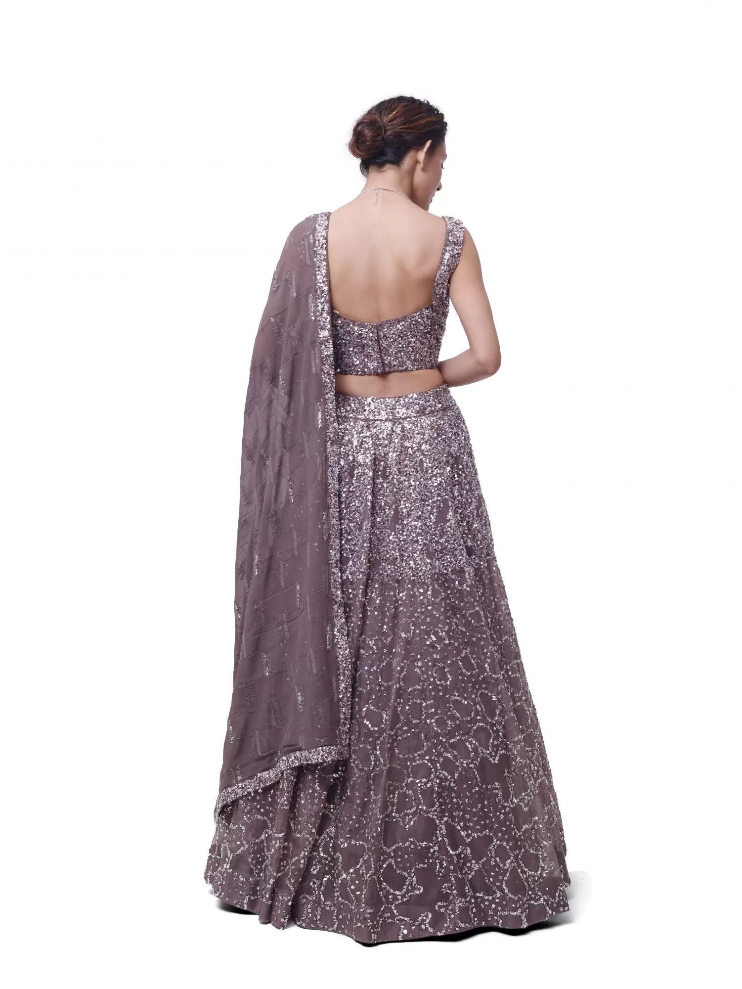 30Z334-RO Grey Sequin and Mirror Work Lehenga with Dupatta