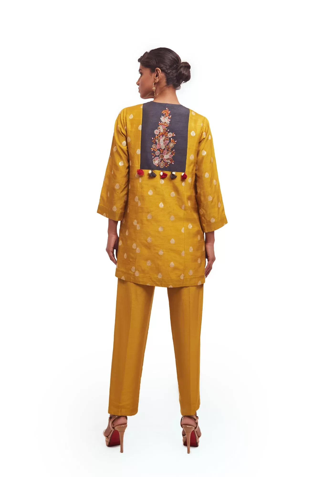 50Z926-RO Mustard Thread Work Silk Pant Set