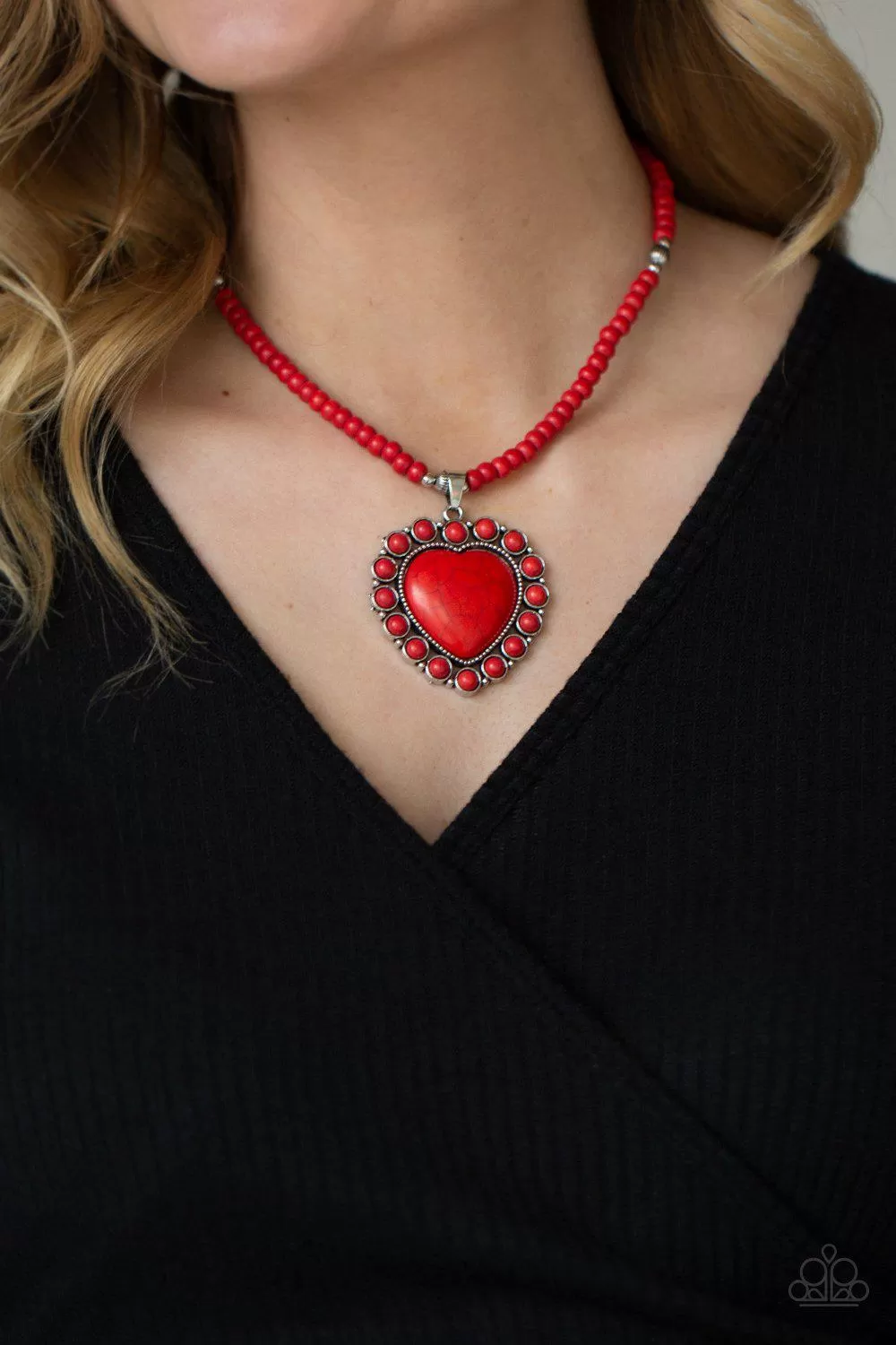 A Heart Of Stone Red Stone Heart Necklace - Paparazzi Accessories