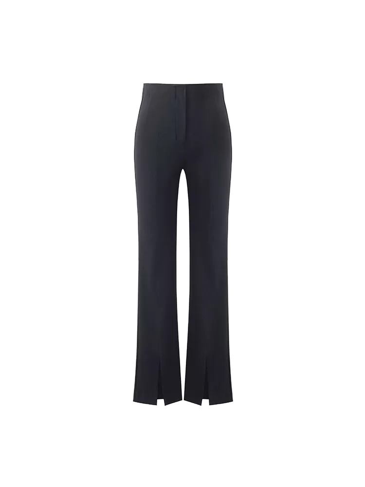 Acetate Stretchy Slit Micro-Flared Women Pants