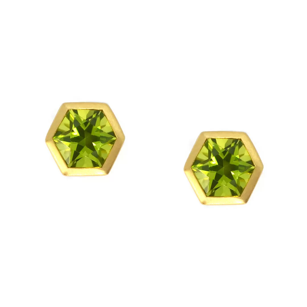 AF Jewelers - Gemstone Collection - Bezel Set Studs with Peridot, 18k Yellow Gold