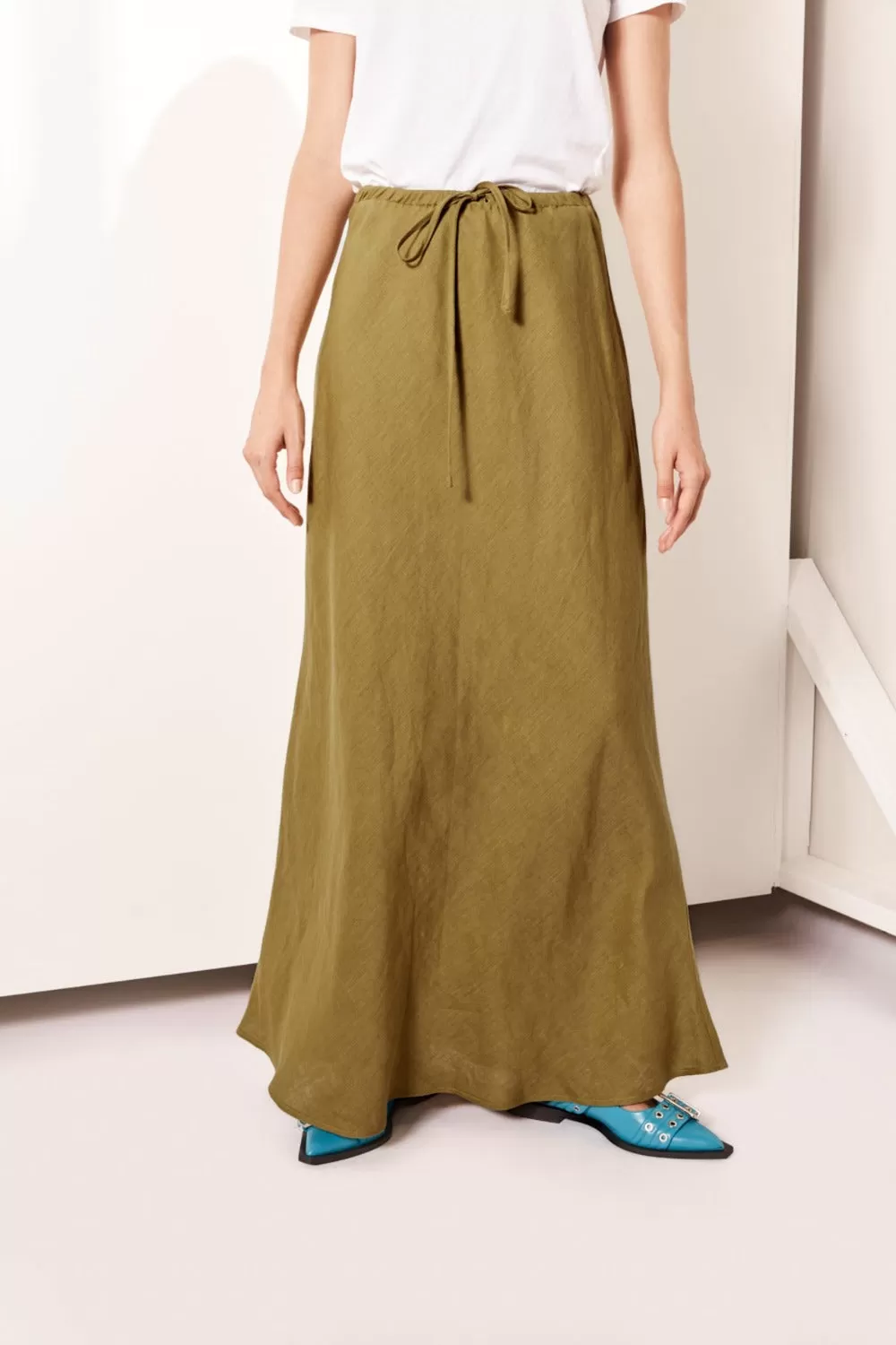 Aki Linen Maxi Skirt Olive