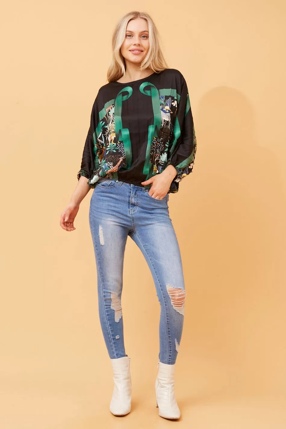 ALBERTA SATIN SCARF PRINT TOP